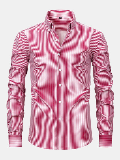 Long Sleeve Stripe Button Up Shirt & Slim Fit Tapered Trousers