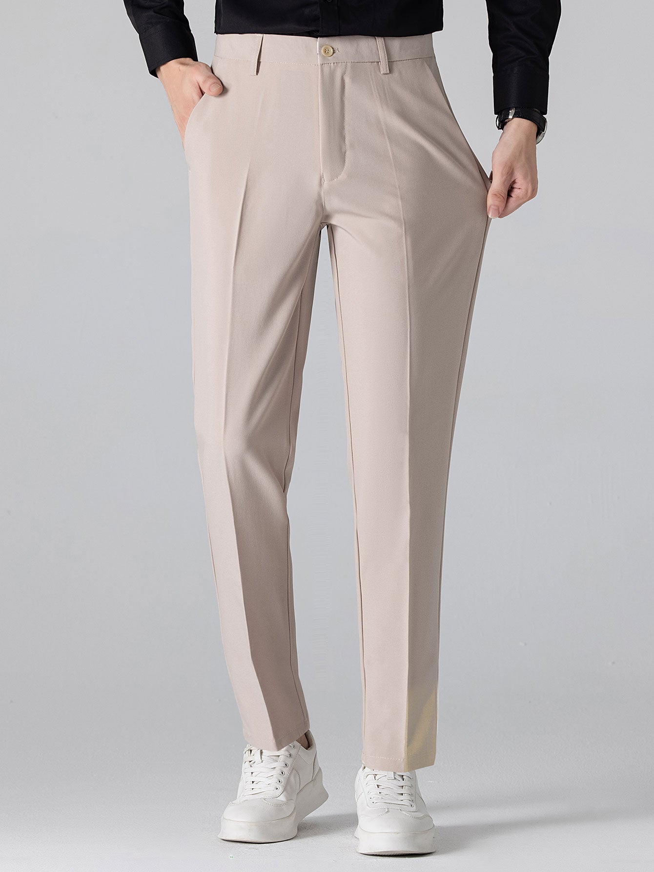 Long Sleeved Knitted Stripe Jacquard Polo Shirt & Slim Fit Tapered Trousers