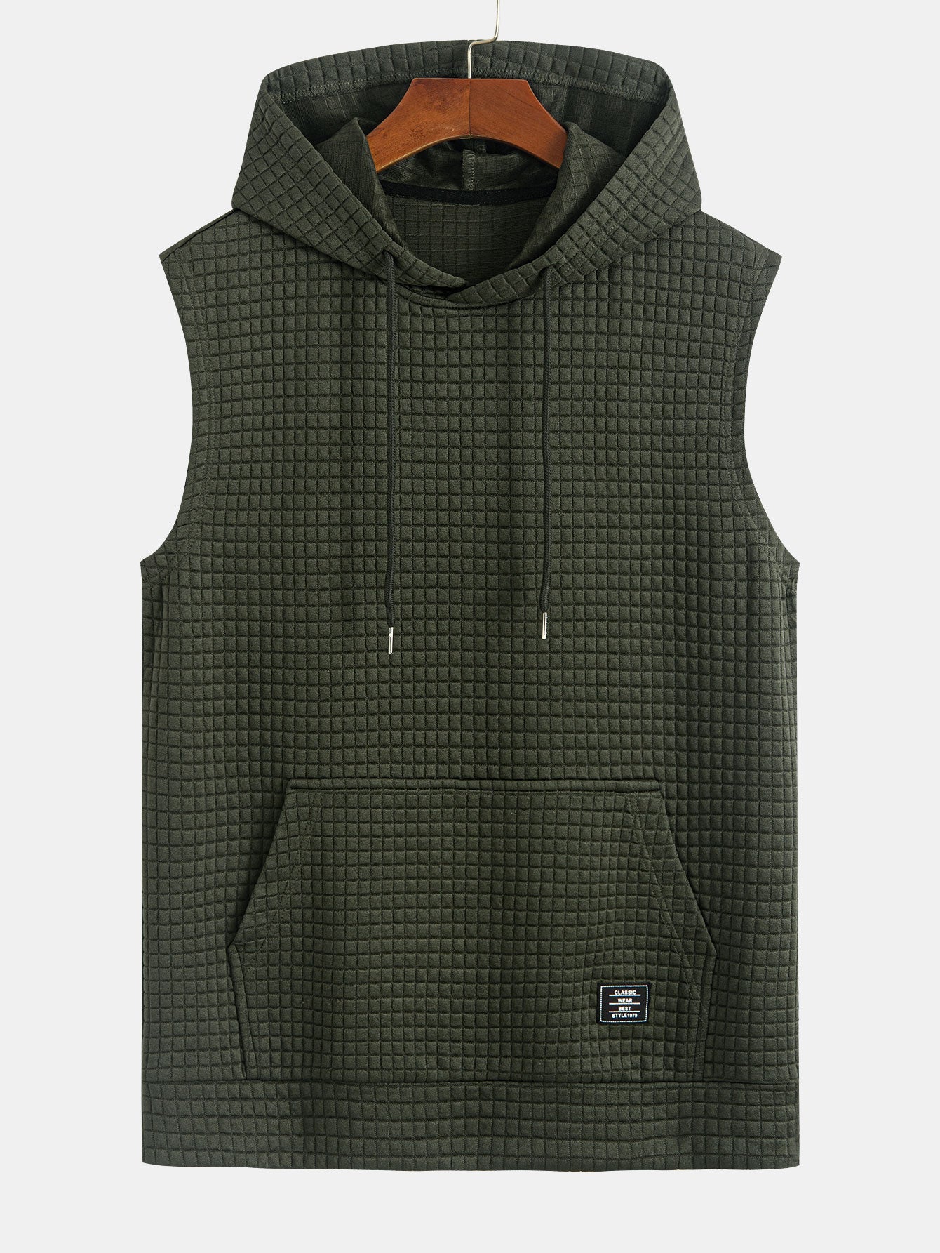 Waffle Sleeveless Hooded T-Shirt With Kangaroo Pocket & Shorts