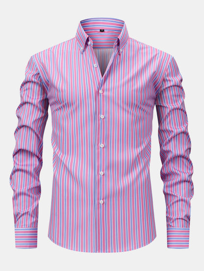 Long Sleeve Stripe Button Up Shirt & Slim Fit Tapered Trousers