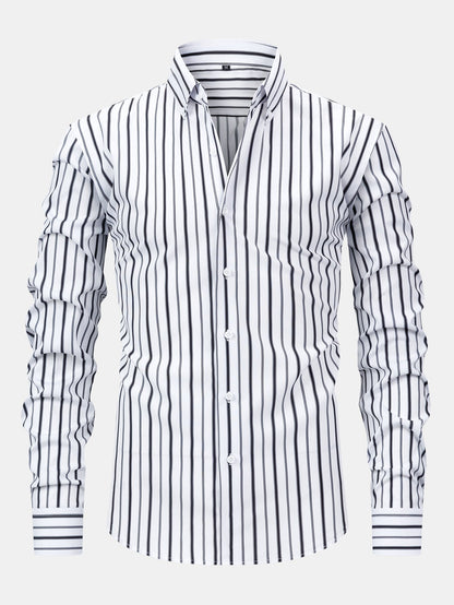 Long Sleeve Stripe Button Up Shirt & Slim Fit Tapered Trousers