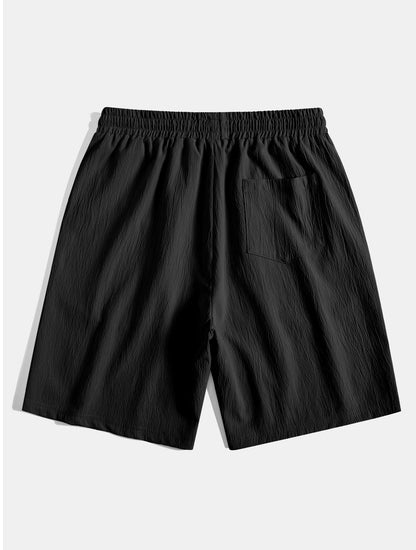 Geometric Jacquard Eyelet Cuban Shirt & Crinkled Textured Drawstring Shorts