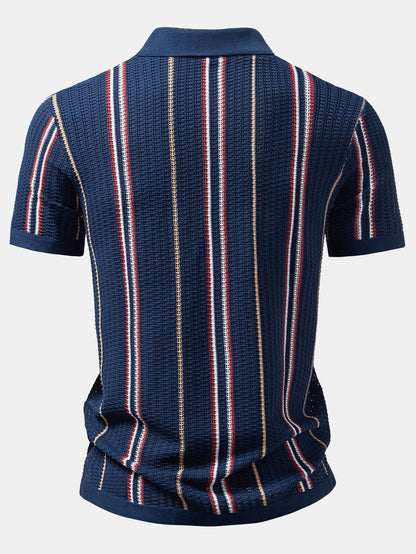 Stripe Crochet Button Up Shirt & Straight Leg Linen Pants