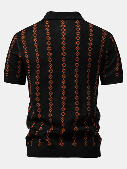 Geometric Knit V Neck Polo Shirt & Slim Fit Tapered Trousers
