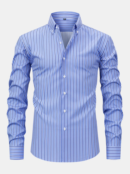 Long Sleeve Stripe Button Up Shirt & Slim Fit Tapered Trousers