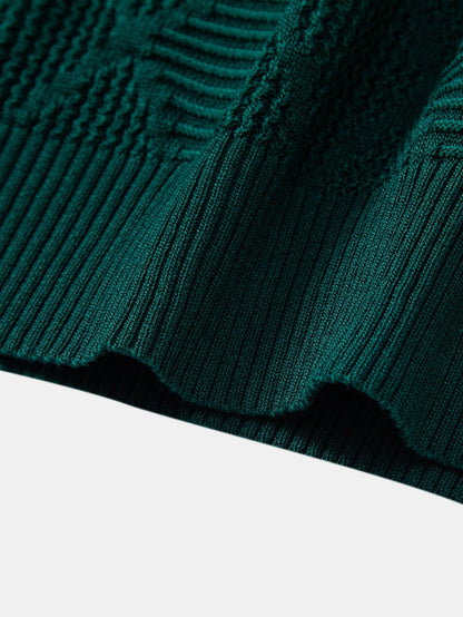 Rhombus Textured Zip Up Knitted Polo Shirt & Slim Fit Tapered Trousers