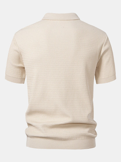 Wave Jacquard Knit V Neck Polo Shirt & Slim Fit Tapered Trousers