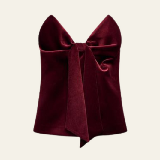 The Lucerne Crop Velvet Bow Top