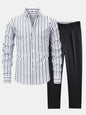 Long Sleeve Stripe Button Up Shirt & Slim Fit Tapered Trousers