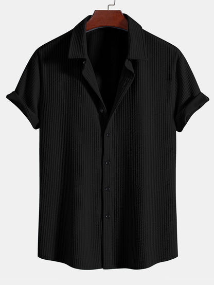 Muscle Fit Ribbed Button Up Shirt & Straight Leg Ribbed Pants