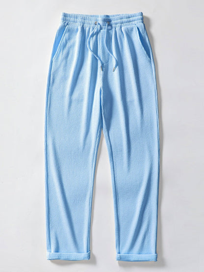 Muscle Fit Ribbed Button Up Shirt & Straight Leg Ribbed Pants